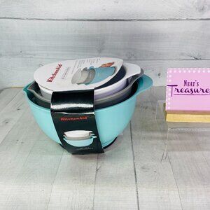 KitchenAid Aqua White Gray Durable Nonslip Handle Spout Mixing Bowls Set 3 NEW